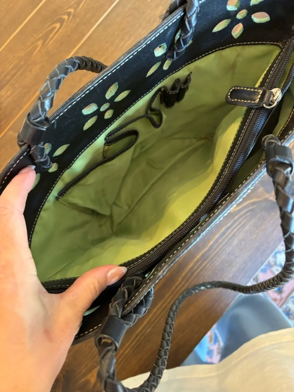 Preston & York Straw Tote Bag Genuine Leather Braided Handle Resort Summer Purse - Picture 6 of 16